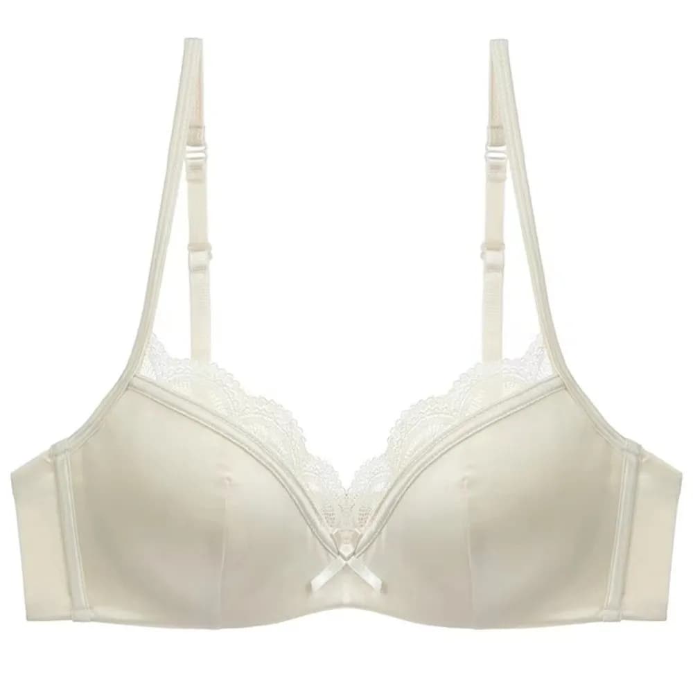 Solid Color Thin Satin Wireless V Bra Shockproof Traceless Push Up Underwear Lace Adjustable Seamless Bras Summer Spring