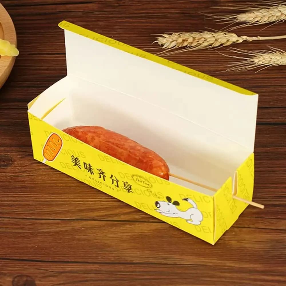 100PCS Disposable Hot Dog Packaging Box Paperboard Food Grade Sausage Snack Boat Box Eco-Friendly Boat Shape Takeaway Container