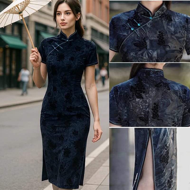 Sexy Velluto Qipao Donne Elegante Abito in Stile Cinese Moda Jacquard Fiore Chesongam Lady Autunno Nuovi Abiti Robe Bigsize 4XL