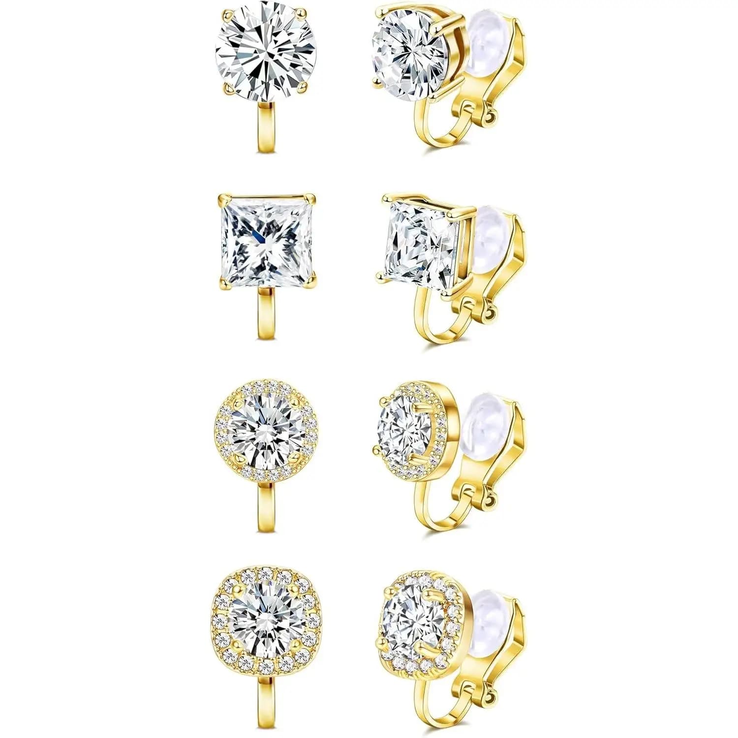 4 Paia Clip Earrings Hypoallergenic Not Forged Women's CZ Earrings for Wedding Competitions and Dance Clip Earrings