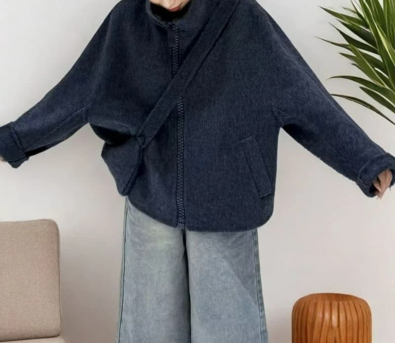 2026 Spring and Autumn New Temperament Round Neck Double-sided Woolen Coat Women's Short Versatile Woolen Coat