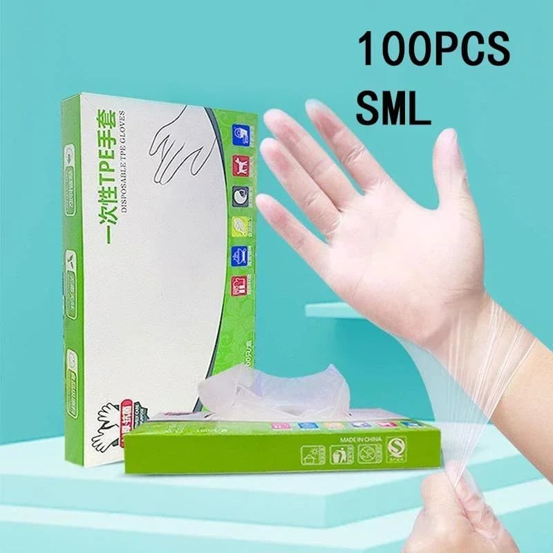 100/200 pezzi guanti monouso per uso alimentare guanti portatili antiscivolo per la pulizia della sicurezza sul lavoro acido guanti trasparenti in lattice TPE