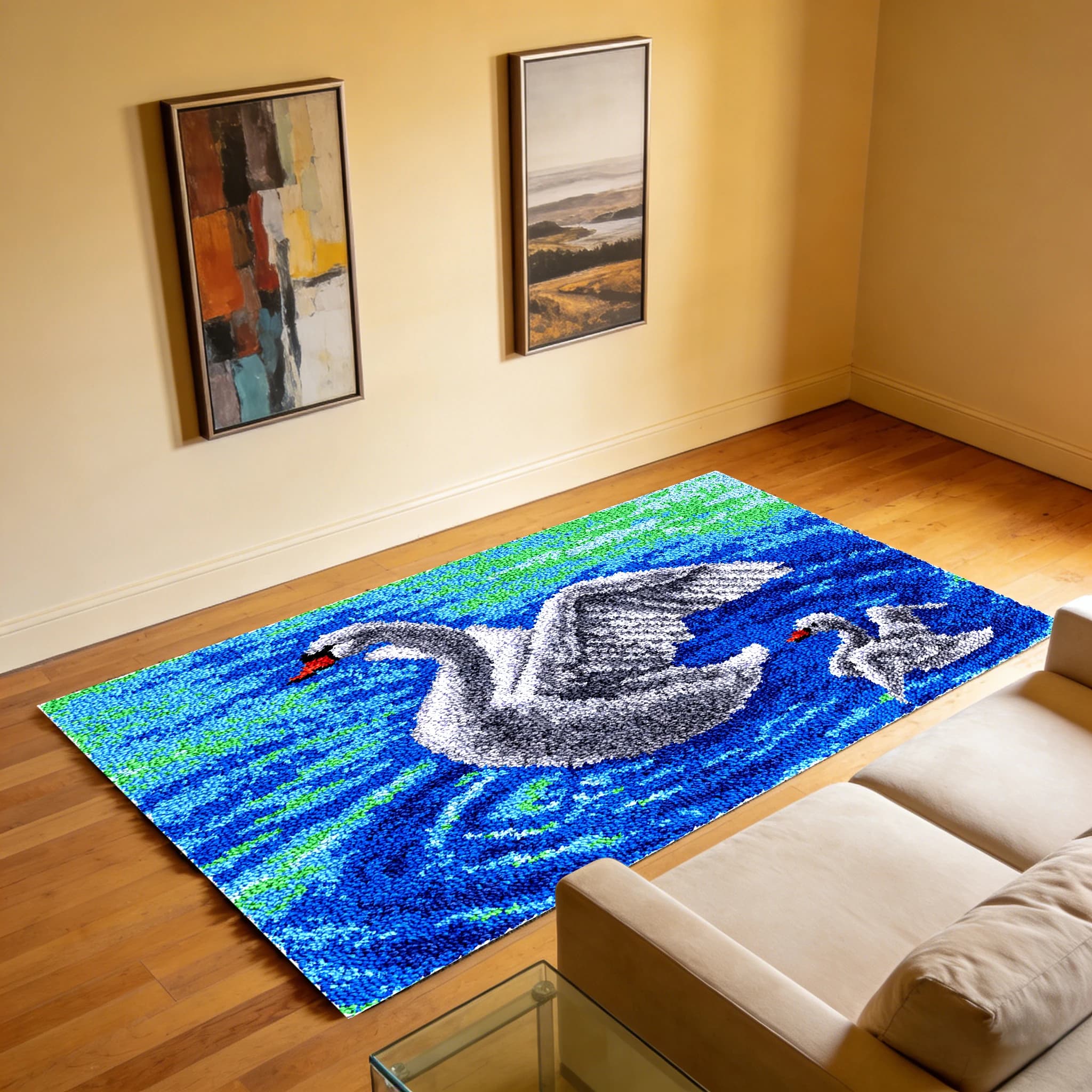 DIY kit for embroidery on carpet with big hook, swan-shaped carpet set, canvas bag, arts and crafts of Smyrna, upholstery creation, hobby kit