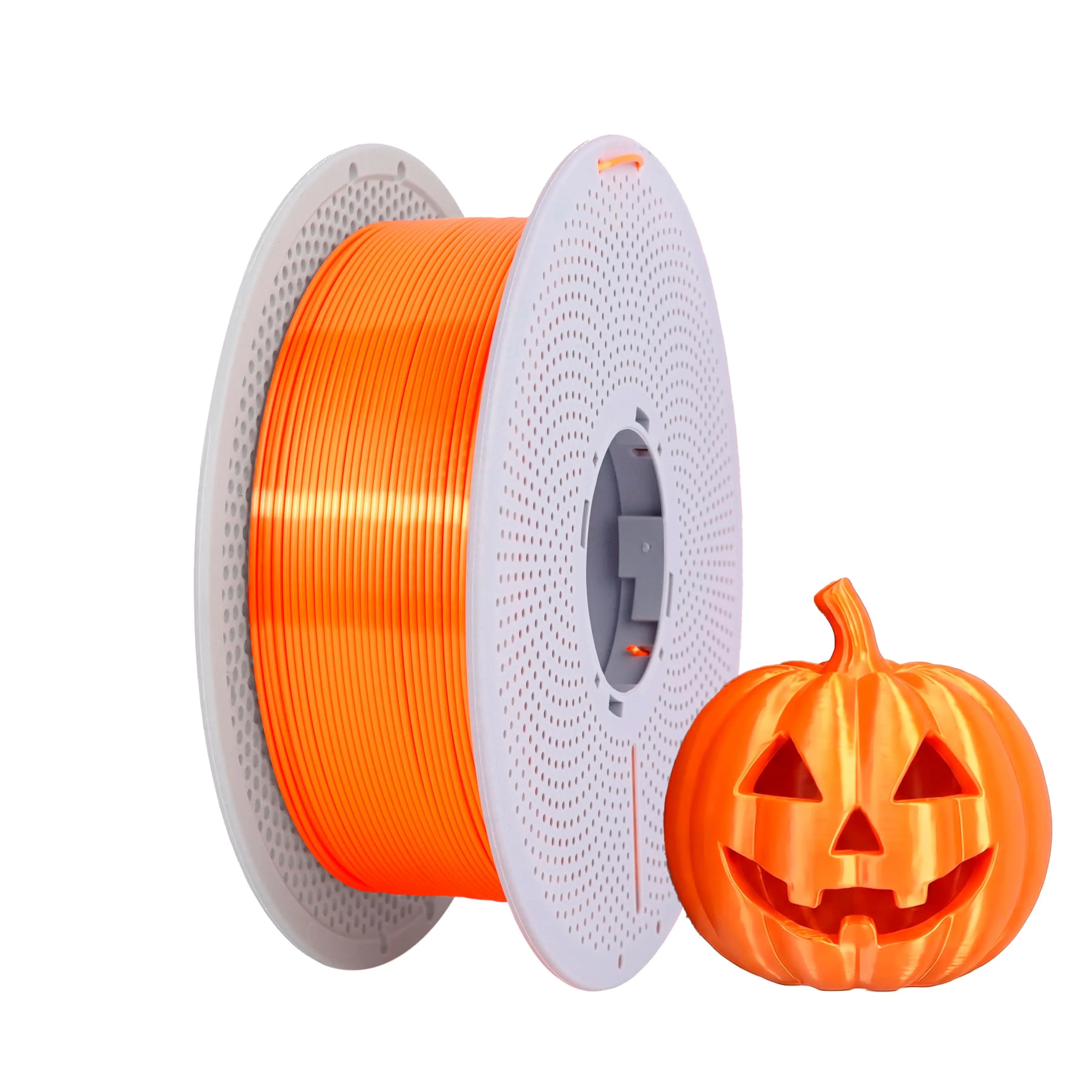 Filamento Silk PLA+ 1KG Arancione 1.75mm, Finitura Lucida Effetto Cromo, Texture Setosa, Formula Migliorata per Stampa Stabile, 1kg