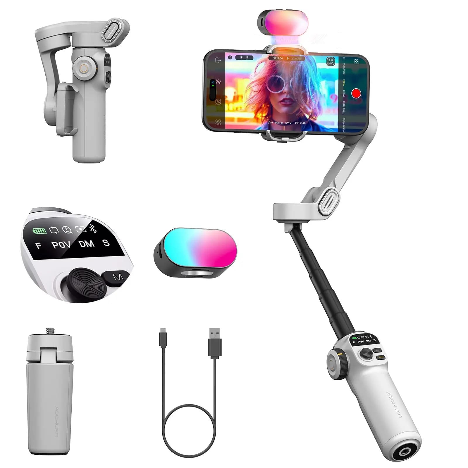 AOCHUAN Smart X2 3-axis cardanic stabilizer for iPhone and Android phones With integrated extension rod and LED display