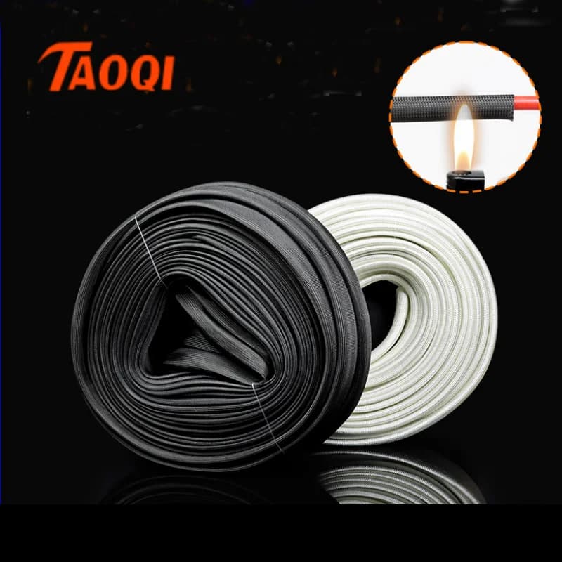 2/5/10/20M 600 Deg High Temperature Braided Soft Chemical Fiber Tubing Insulation Cable Sleeving Fiberglass Tube 1-30mm Diameter
