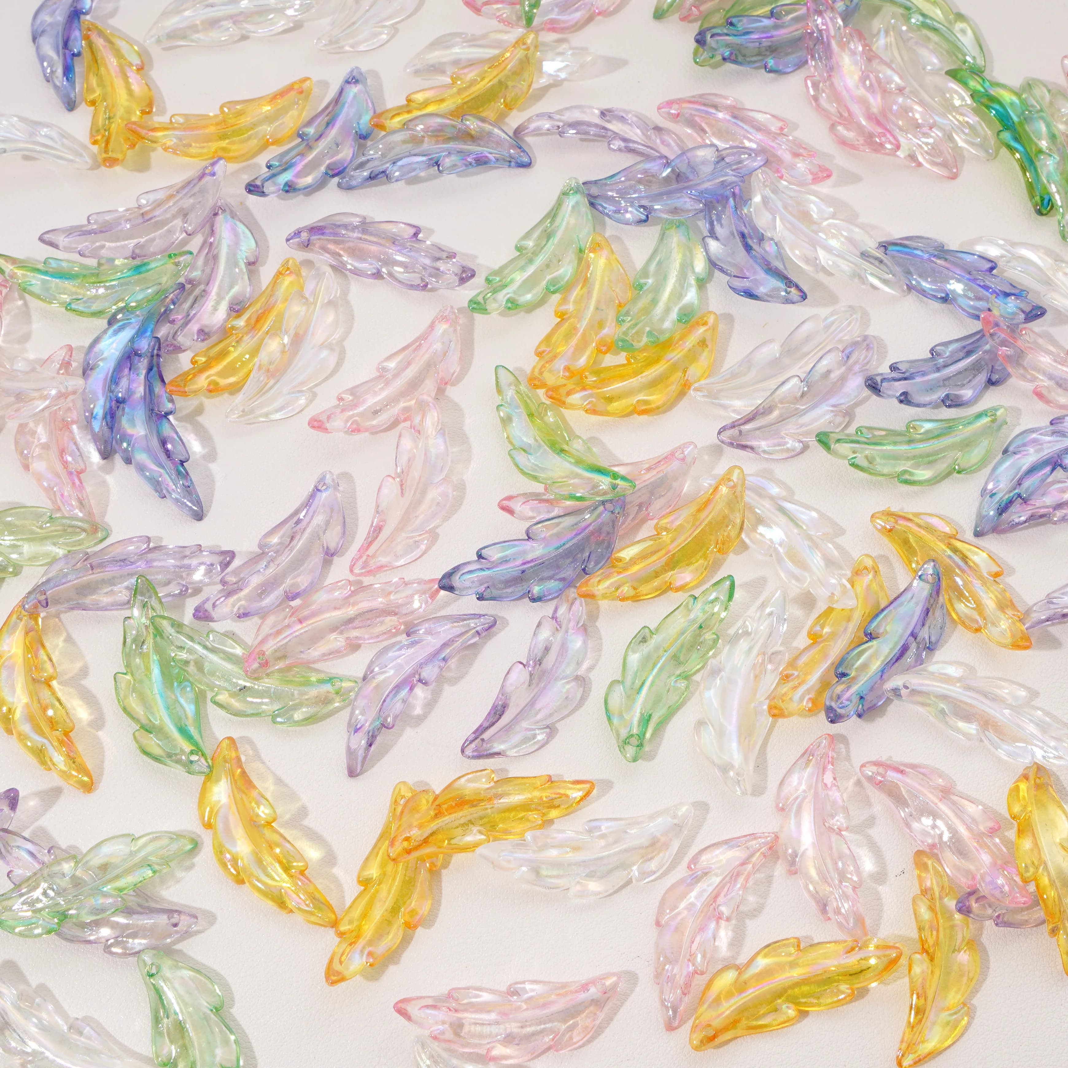 14x39mm Acrylic Beads 10pcs/lot Plated AB Color Feather Unique Shape Loose Beads For DIY Making Necklace Bracelet Materials