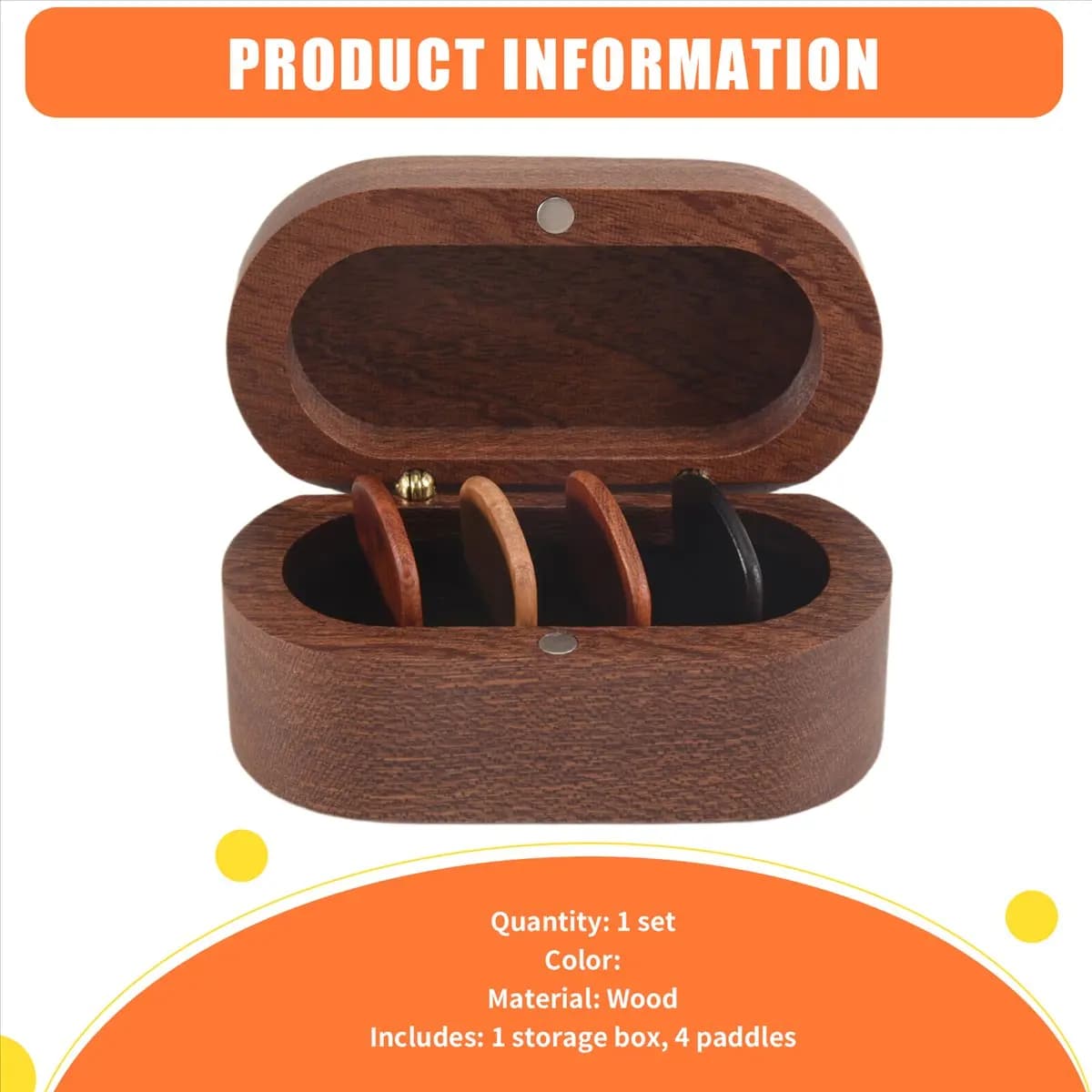 [AD12] Set Porta Plettri per Chitarra con 4 Plettri in Legno, Espositore in Legno Naturale per Plettri, Mini Scatola Portaoggetti per Chitarra