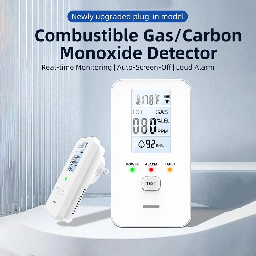 GC03 Carbon Monoxide Alarm Smoke Alarm Co Detector LCD Display Alarm Home Toxic Gas Leak Detector Fire Sound Alarm EU plug Temp