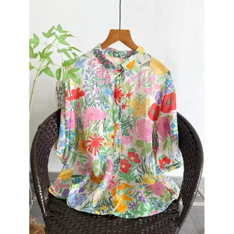 High-End Women's Printed Shirt Jacket Breathable Short Sleeve Summer New Arrival Comfortable Fashionable Large Size Top