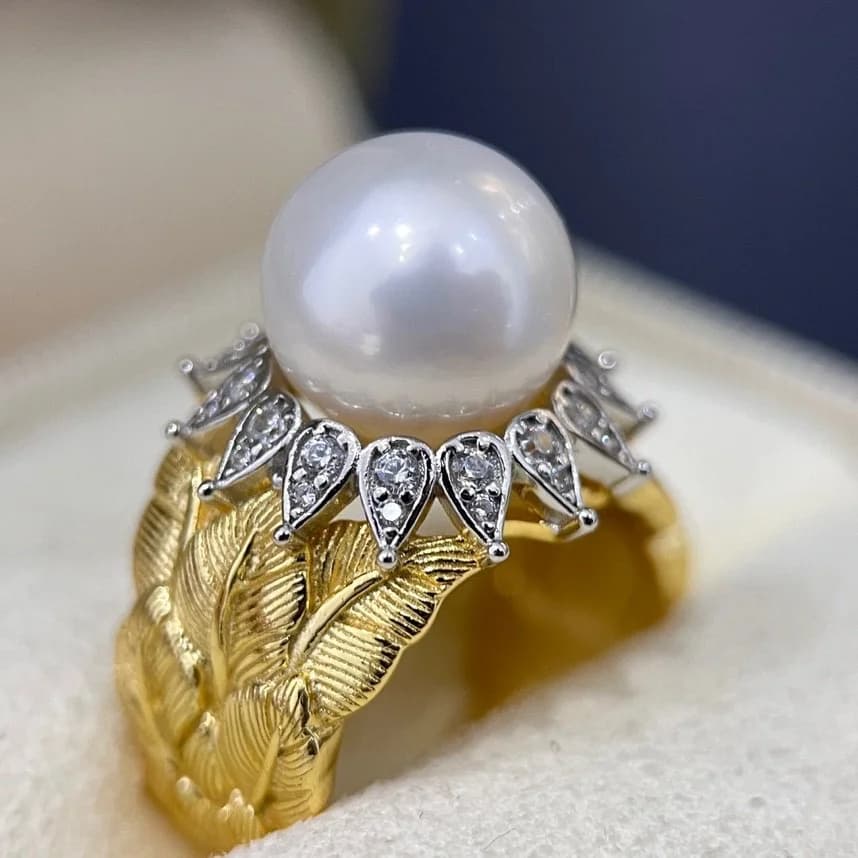 MeiBaPJ 11mm Big Fashion Ring With Natural Round Pearls DIY 925 Silver Support Set Fine Wedding Jewelry for Women