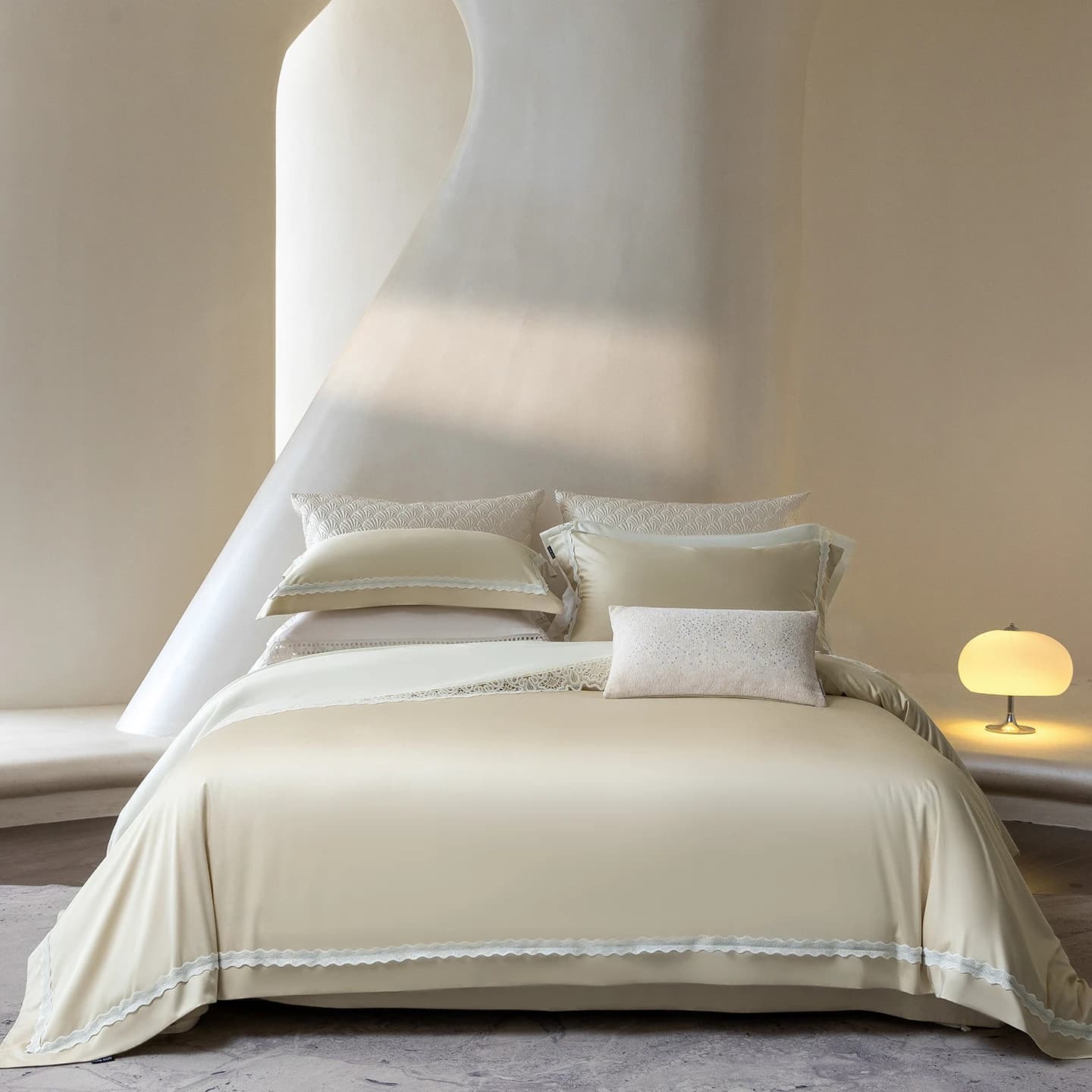 1000TC Luxury Bed Linen Set in Lyocell and Cotton, Soft and silky, Solid Color, Simple, With Cover, Flat Bed Sheet/With Corners and Loyalty, 4 Pieces