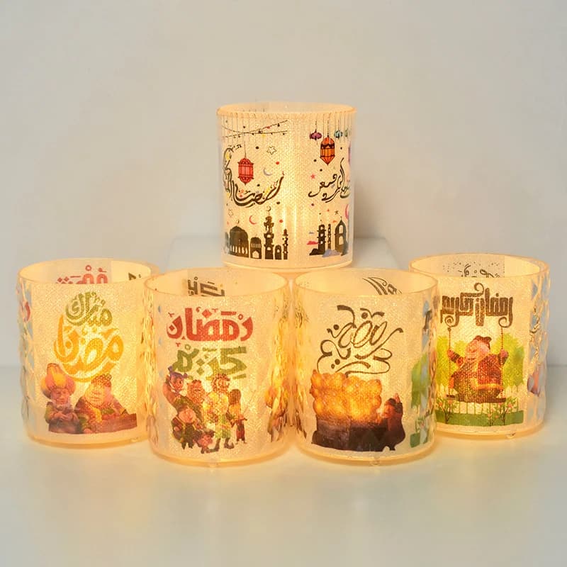 Eid Al-fitr Tazza Lampada a candela Luce notturna a LED Eid Mubarak Islamico musulmano Casa Desktop Ornamento Ramadan Kareem Festive Party Supply