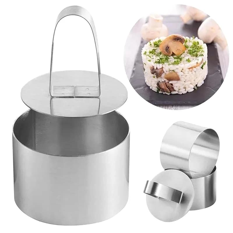 Stampo per Mousse in Acciaio Inox con Piastra a Pressione, 1 Pezzo, per Torte, Dessert, Budini, Palline di Riso, Pancake, Utensili da Cucina per Pasticceria