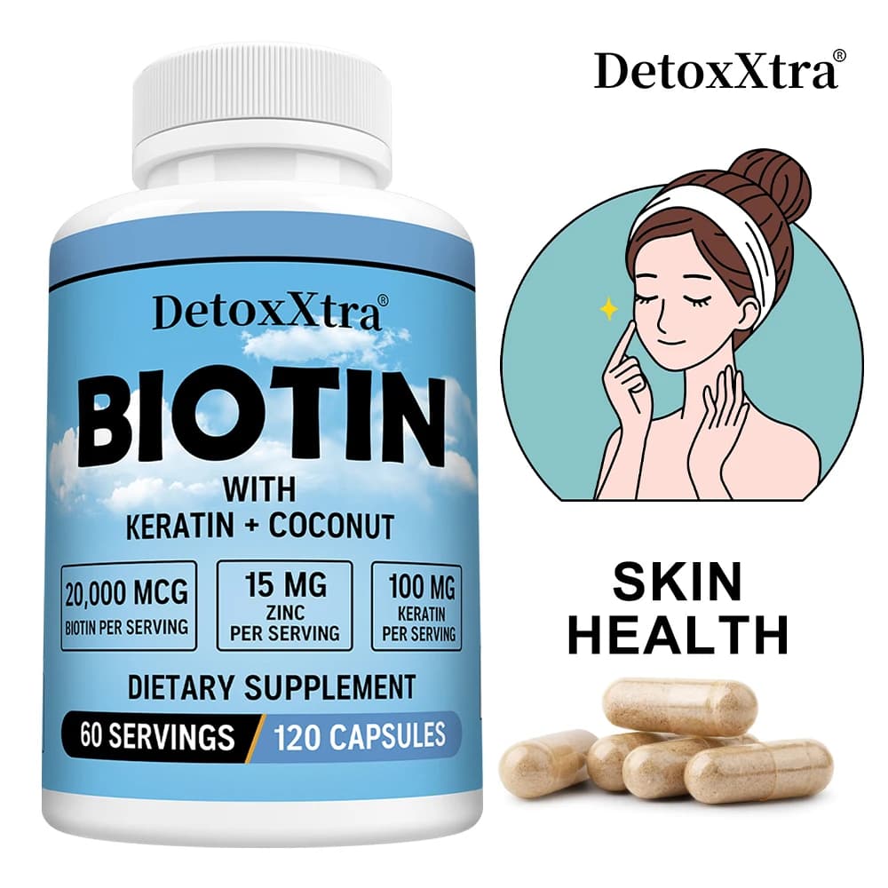 Biotina 20.000mcg con cheratina, cocco e zinco, integratore di biotina per donne e uomini, 120 capsule vegetali, salute della pelle