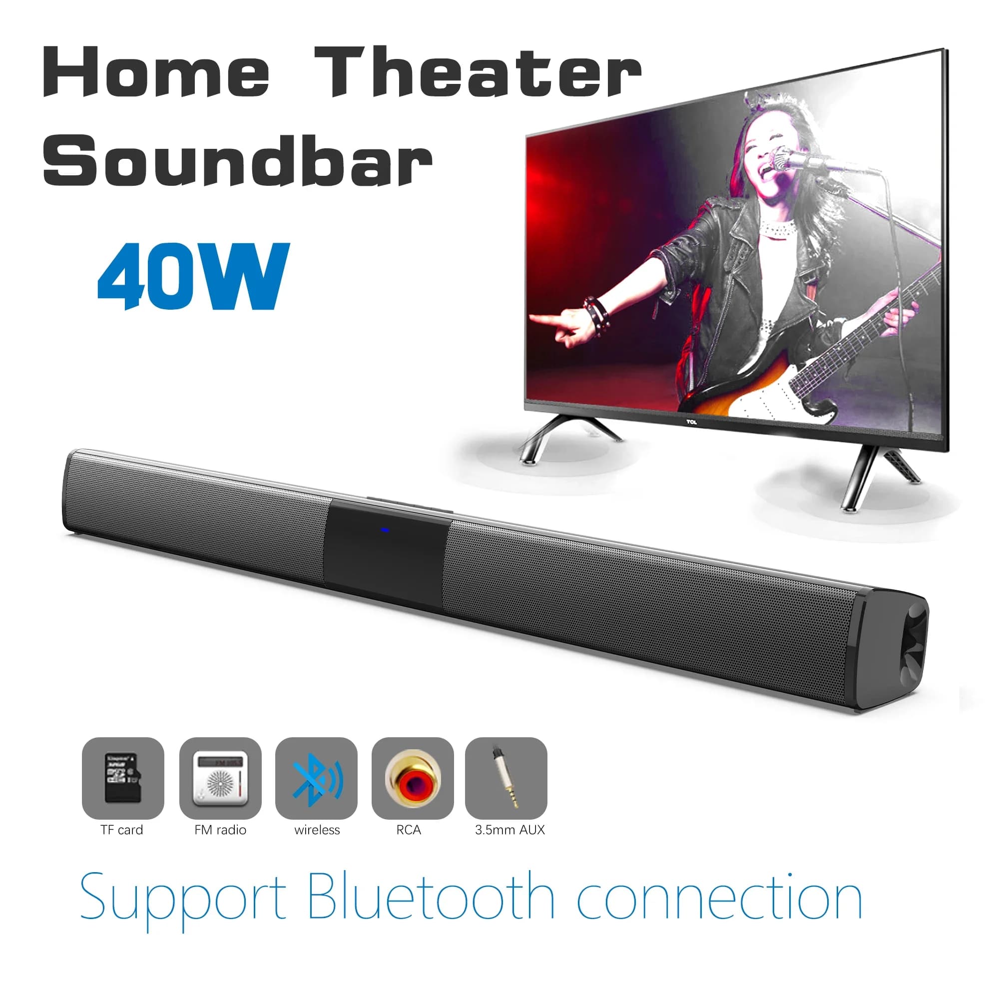 Soundbar ad alta potenza da 40 W per TV Computer Altoparlante Bluetooth senza fili Sistema audio Home Theater Radio FM Subwoofer RCA Soundbox TF