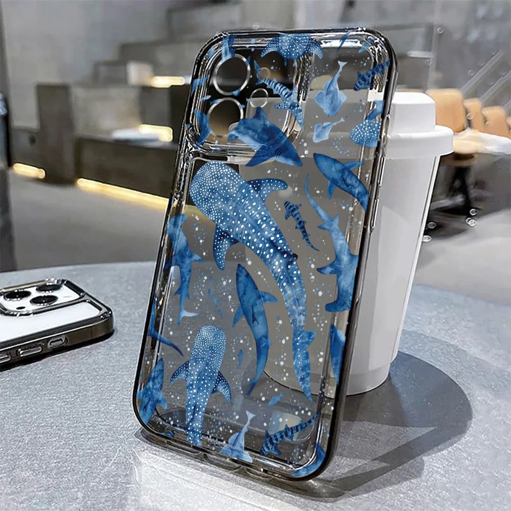 Ocean Shark Whale Phone Case For iPhone 16 Pro Funda iPhone 17 15 13 11 12 14 Pro Max 7 8 Plus 16e Air XS XR SE Soft Clear Cover