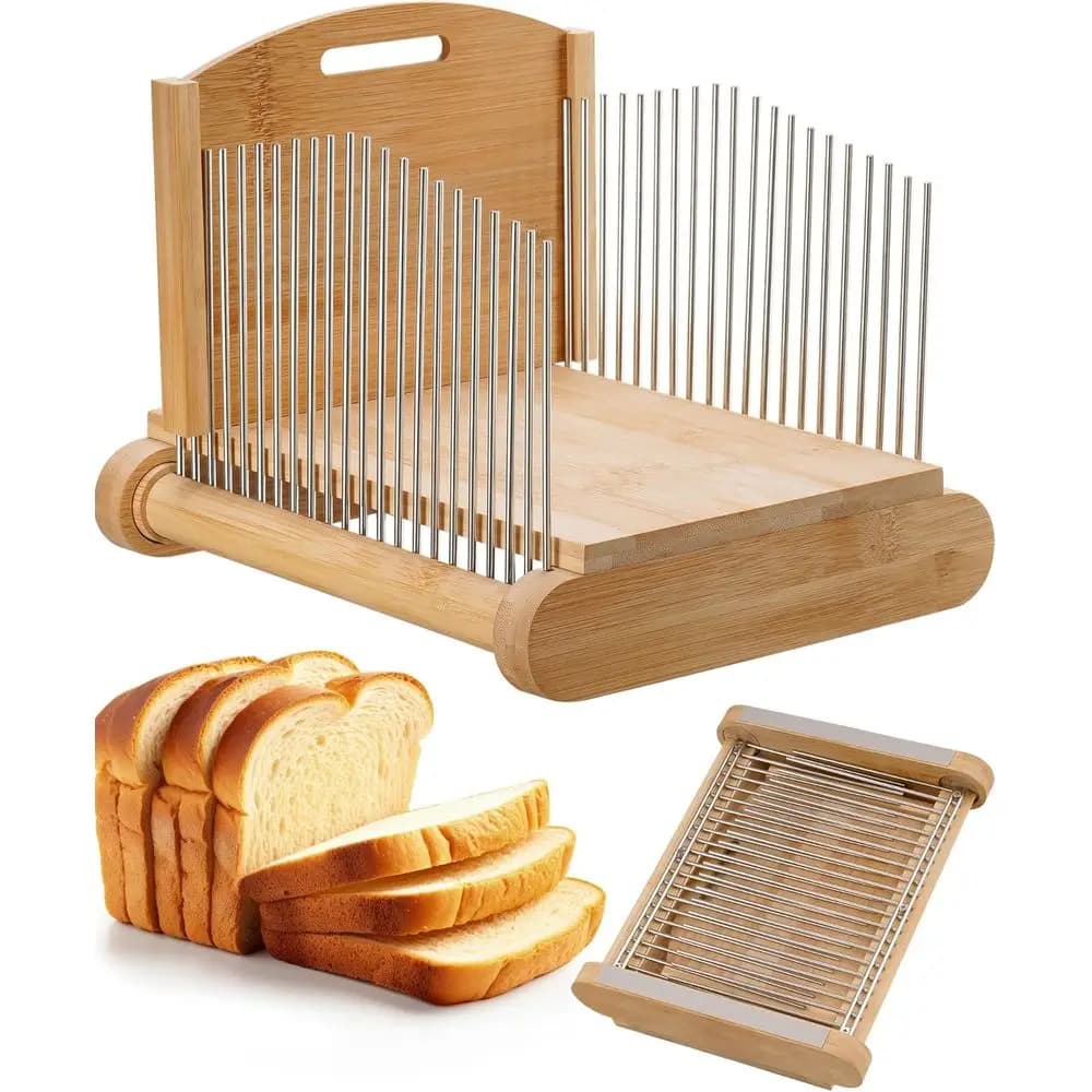 Affettatrice per pane con guide in acciaio inossidabile, spessore regolabile, tagliere compatto in legno