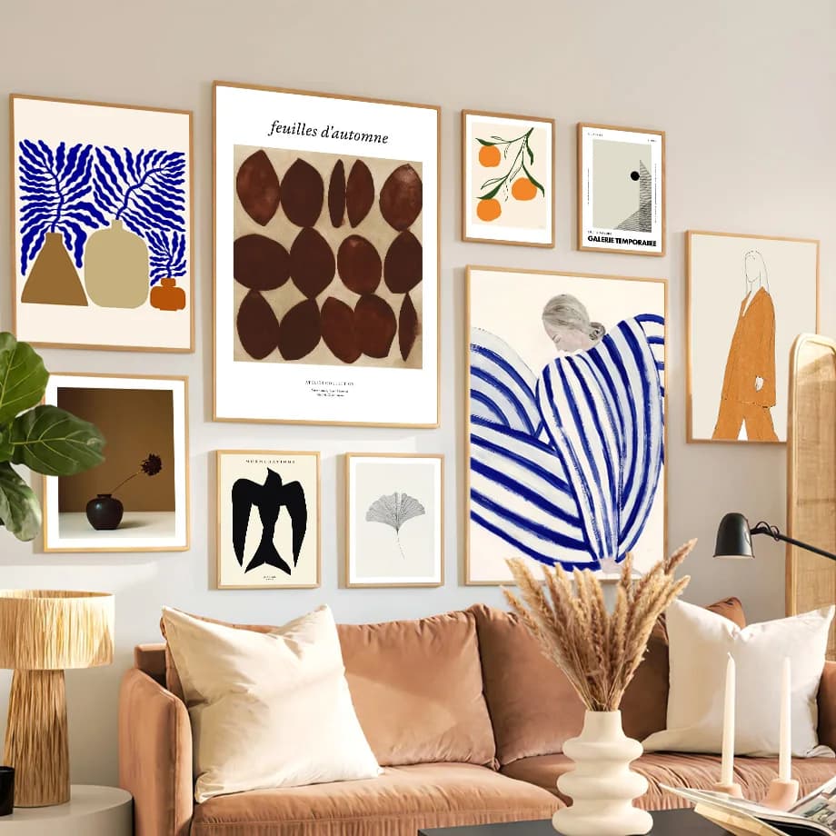 Striped Girl Vase Leaves Wall Art Canvas Painting Abstract Posters And Prints Hotel Bar Wall Pictures For Living Room Decor