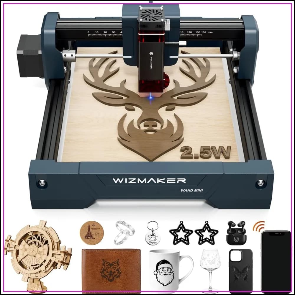 Mini Laser Engraver 2.5W, 0.04mm Spot, 12000mm/min, WiFi/USB, for Home & Studio