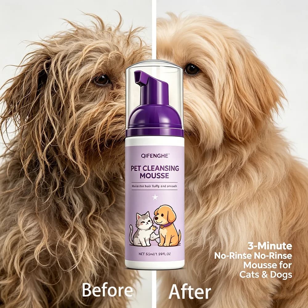 Pet Cleansing Mousse 3-minute No-Rinse Shampoo Conditioner for Cats Dogs, 48-hour Long-Lasting Freshness, Gentle Deodorizing For