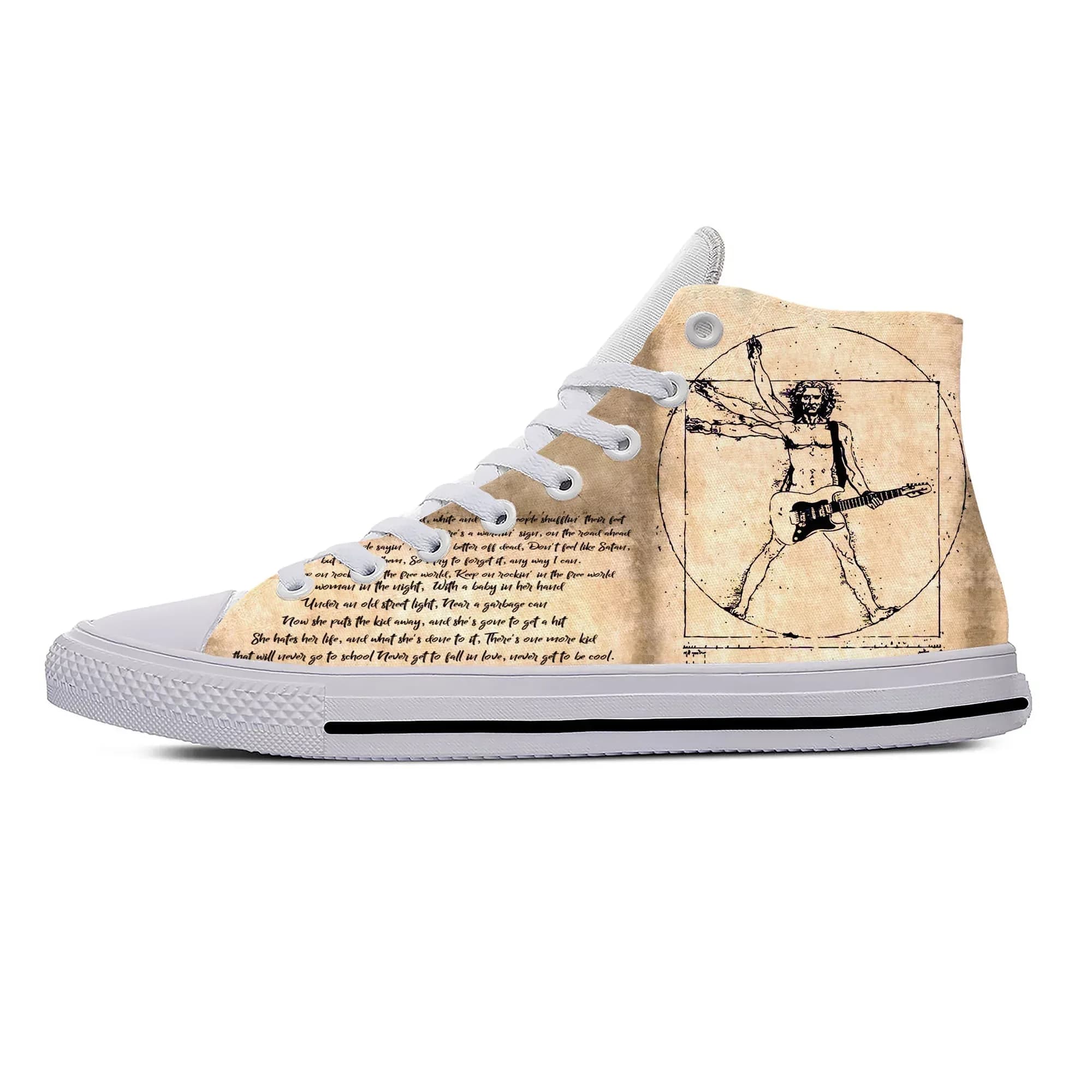 Da Vinci Guitar High Top Sneakers Scarpe casual da uomo, donna, adolescente, scarpe da corsa in tela, stampa 3D, scarpe leggere e traspiranti