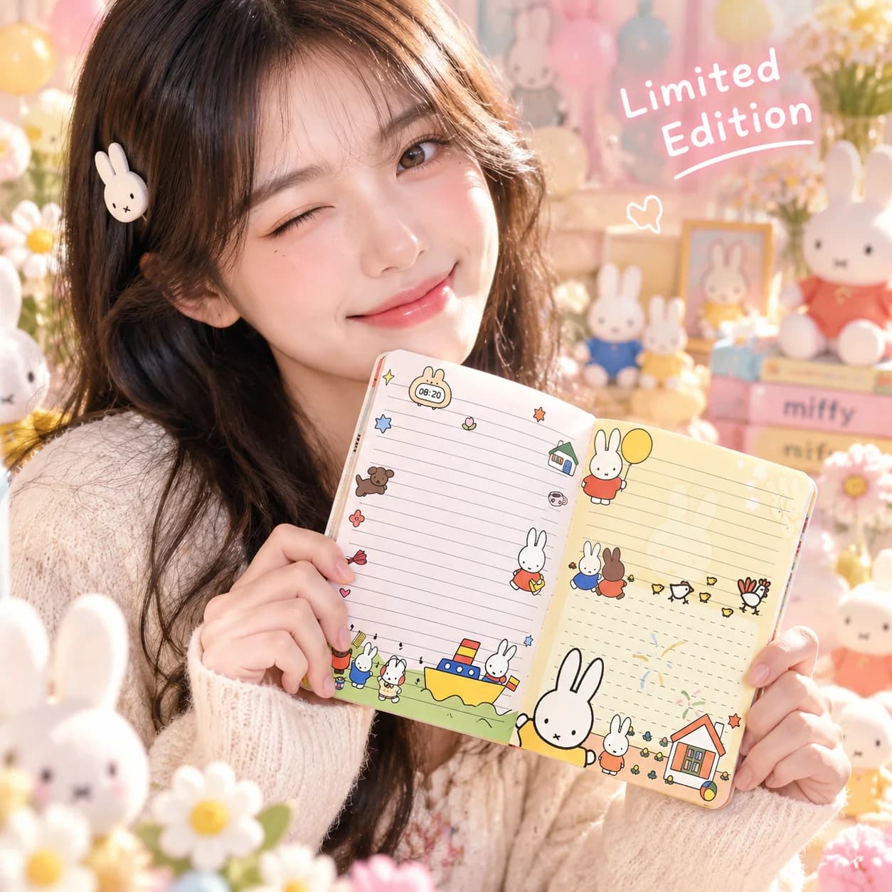 Cute Kawaii Miffy B6 Cartoon Illustration Notebook Journal Diary Planner Colored Pages School Supplies Student Stationery Gift