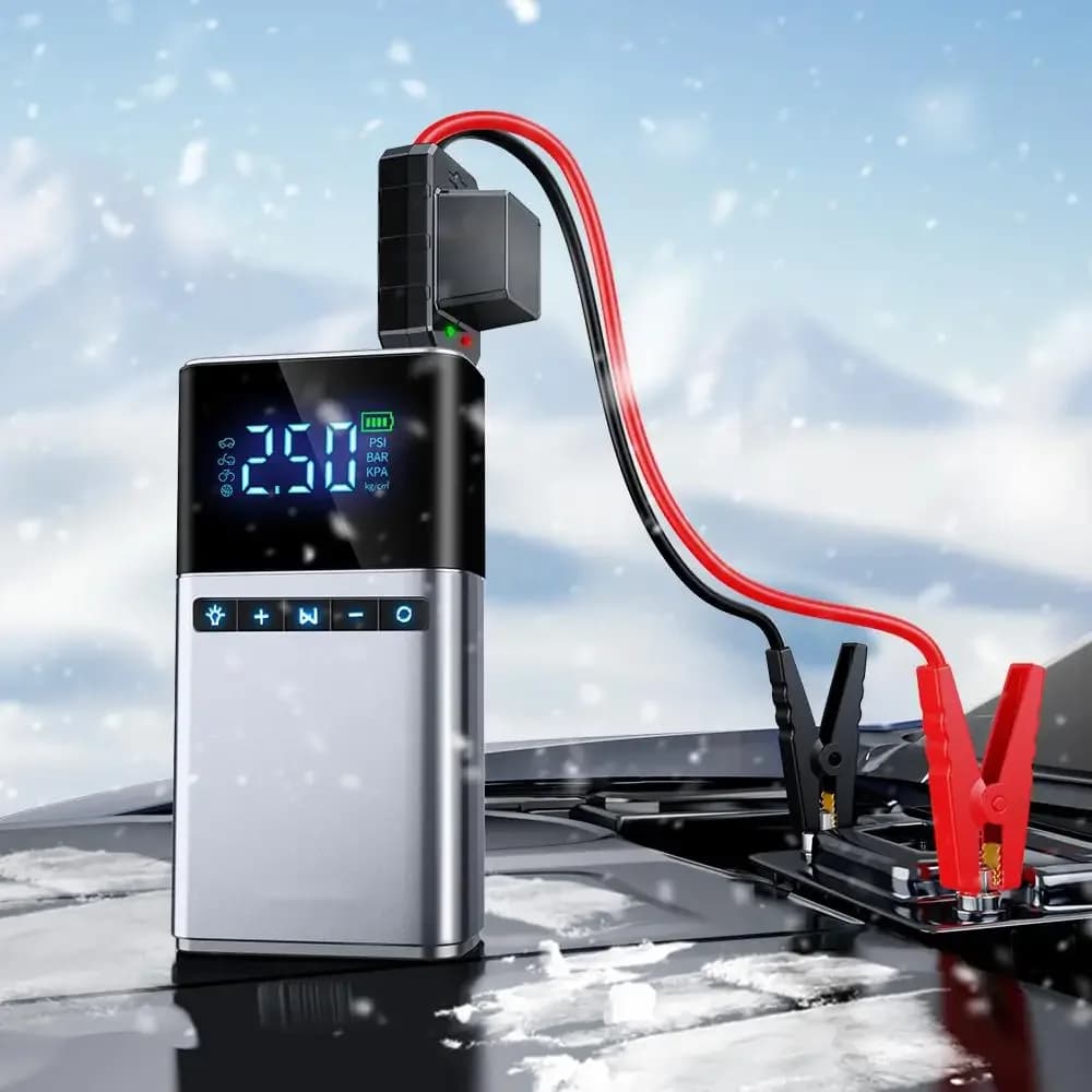 l Digital 12000mah Avviatore di emergenza per auto Compatibile con pompa d'aria Picco 2000A Avviatore di emergenza Gonfiatore Avviatore di emergenza COMPRESSORE