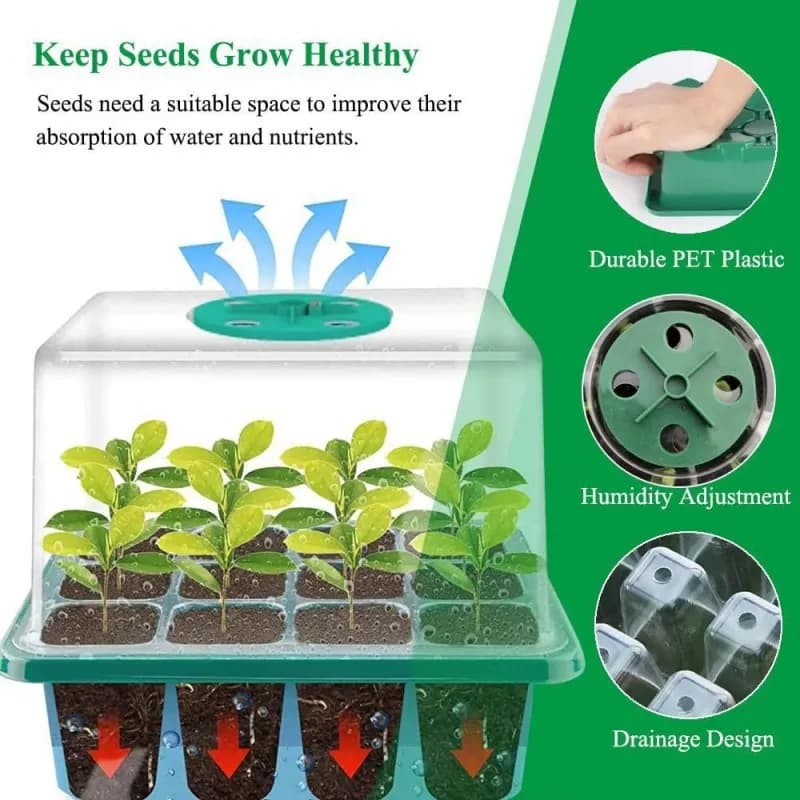 Set of 6 Adjustable Seed Vases with Light for Plants, Germination and Ventilation Controlable, 12 Cells