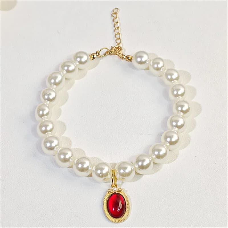Collare per collana di perle per cani e gatti in stile coreano giapponese con papillon in pietra preziosa, accessorio di moda per cuccioli di gioielli fatti a mano