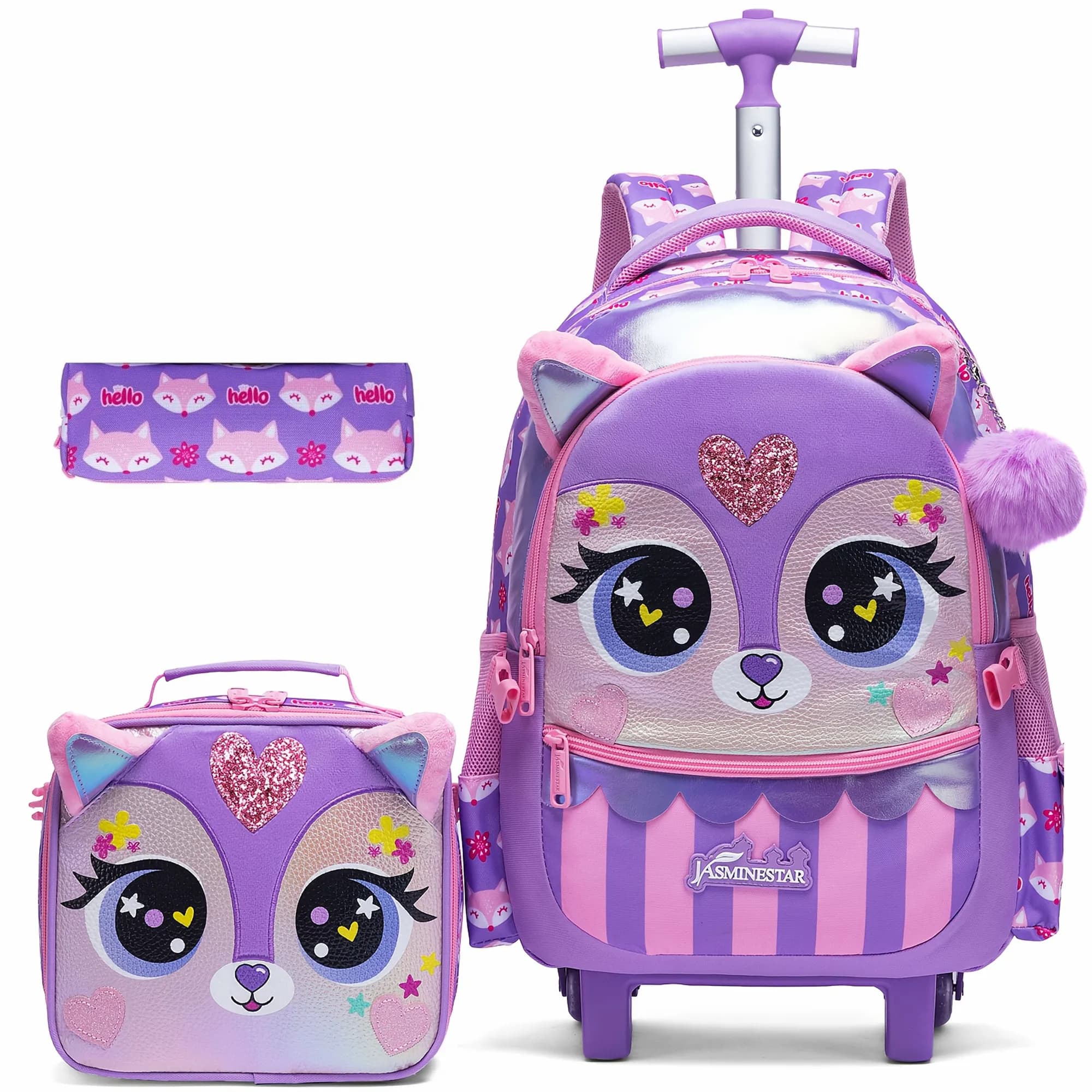Kids Rolling Backpack for Girls Wheeled School Bag Set Travel Suitcase for Elementary Students Cute Trolley Backpack with Wheels
