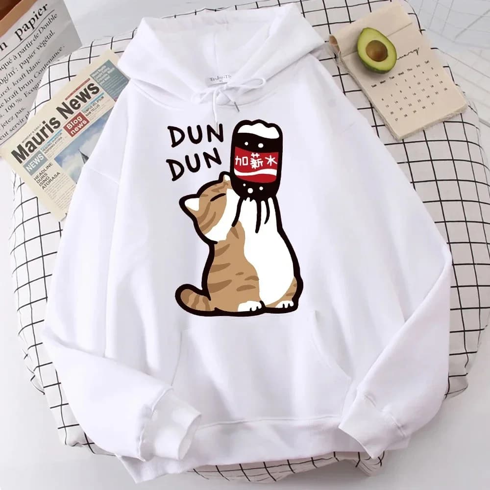 Cartoon Cat Drink Salario Aumenta le bevande Maglioni con cappuccio da uomo Felpe con cappuccio allentate casual Felpe per il piacere Home Harajuku Top