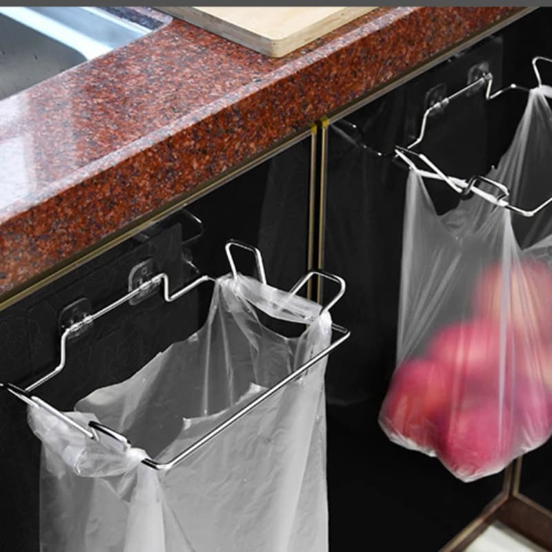 Supporto per Sacchetti della Spazzatura in Acciaio Inox, Senza Foratura, per Cucina e Bagno, Gancio Multifunzionale