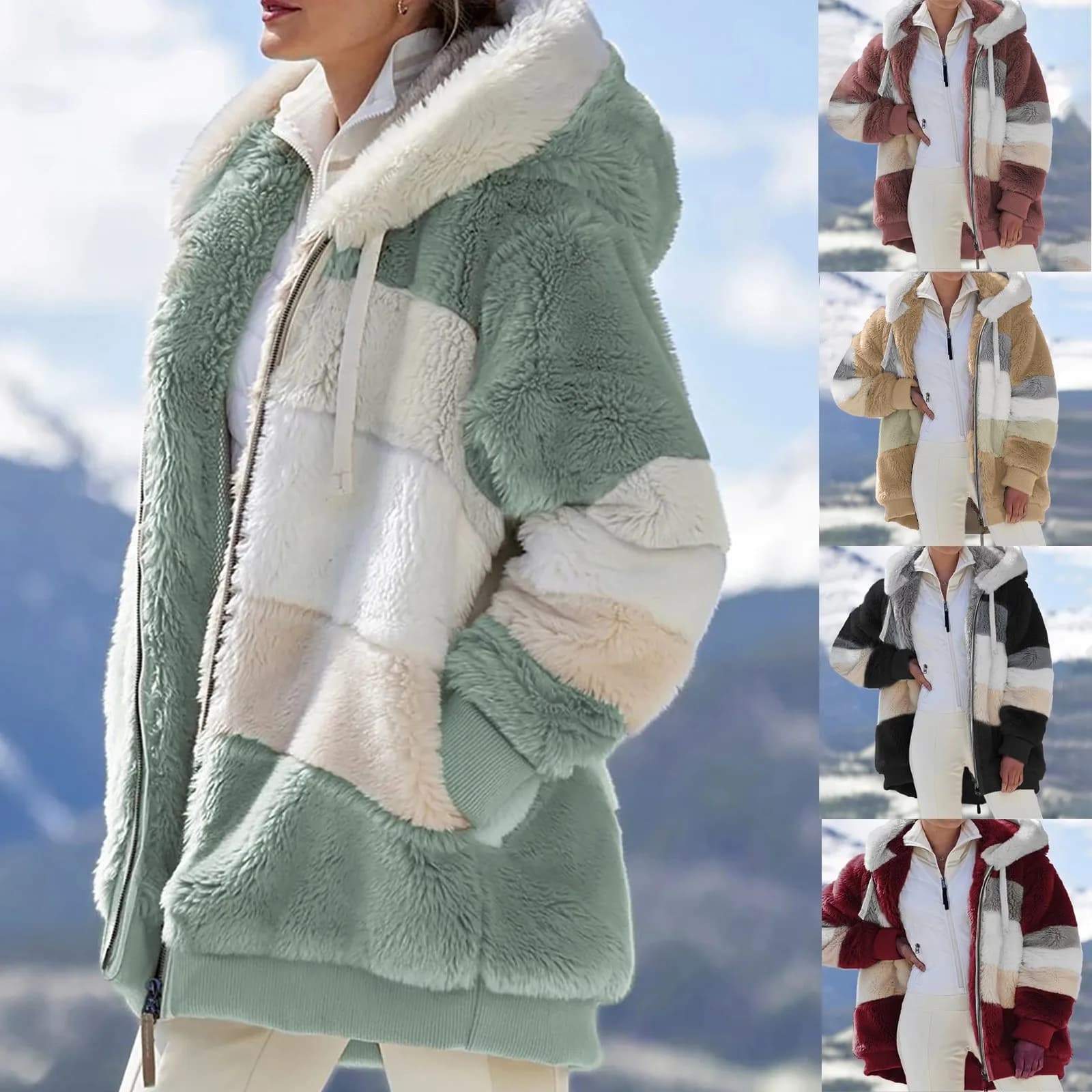 Giacca oversize da donna Nuovo autunno inverno caldo tasca in peluche con cappuccio streetwear cappotto capispalla da donna allentato Roupas Feminina