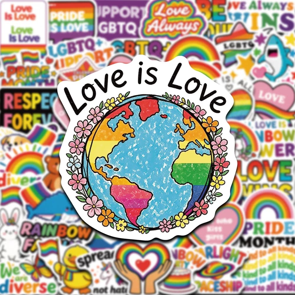 50PCS Cartoon Pride Month Stickers Animal Love Festivals Celebrations Supportive Gifts Decoration for Scrapbook Phone Laptop