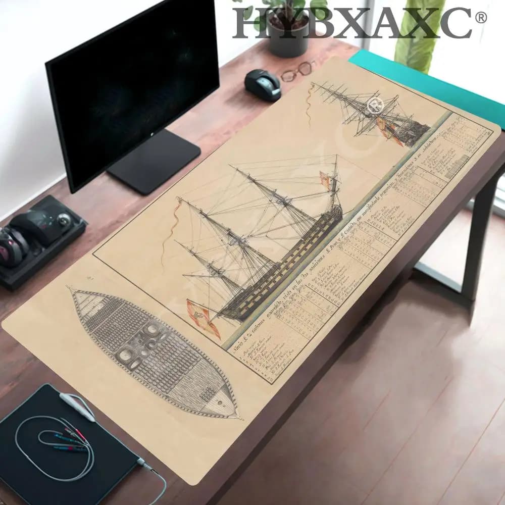 Tappetino per mouse da gioco HYBXAXC, base in gomma antiscivolo, tappetino da scrivania per ufficio, stampa vintage con navi
