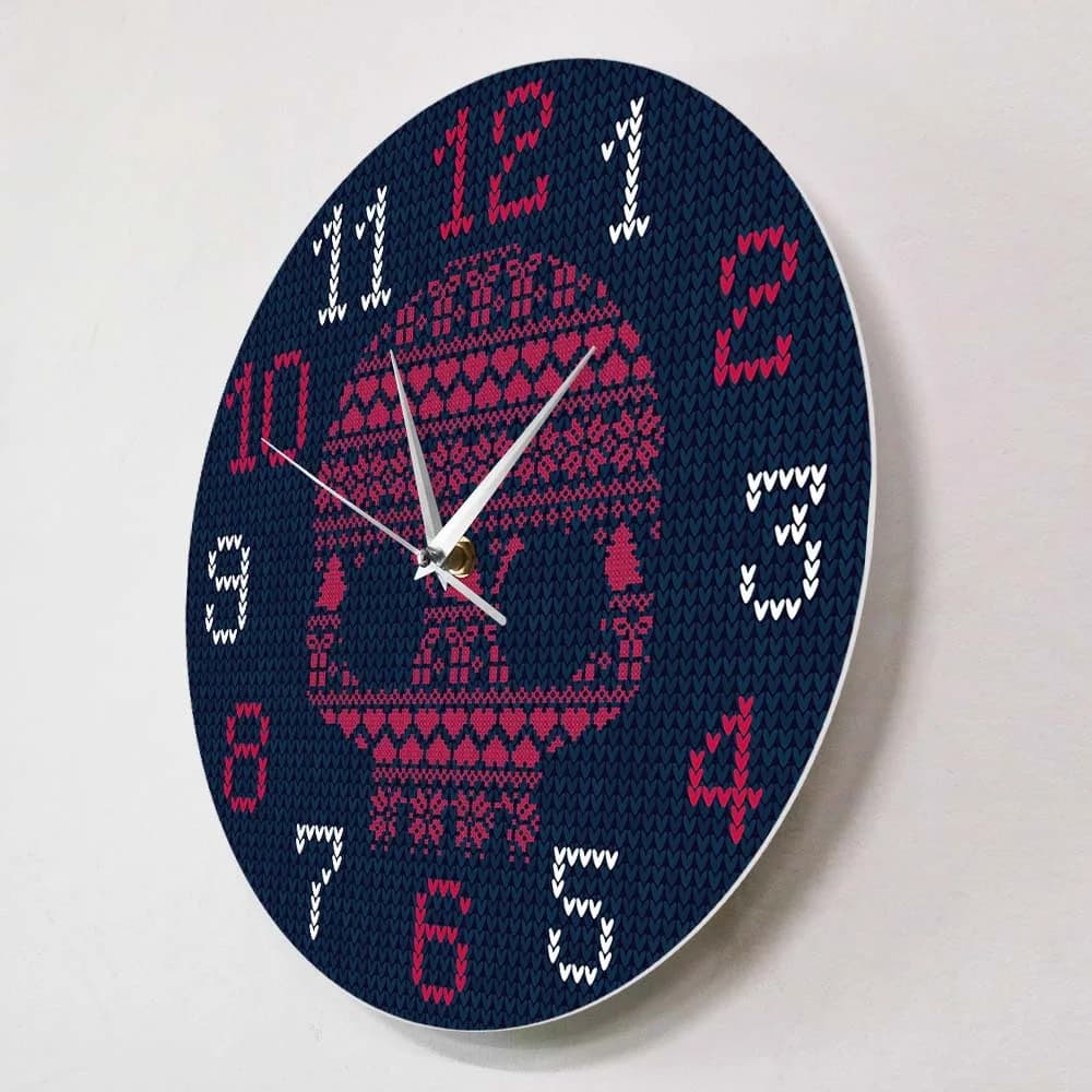 Knitted Texture Skull Wall Clock Silent Navy Blue Pink Gothic Hanging Clocks Acrylic Watch Bedroom Halloween Decor Gift