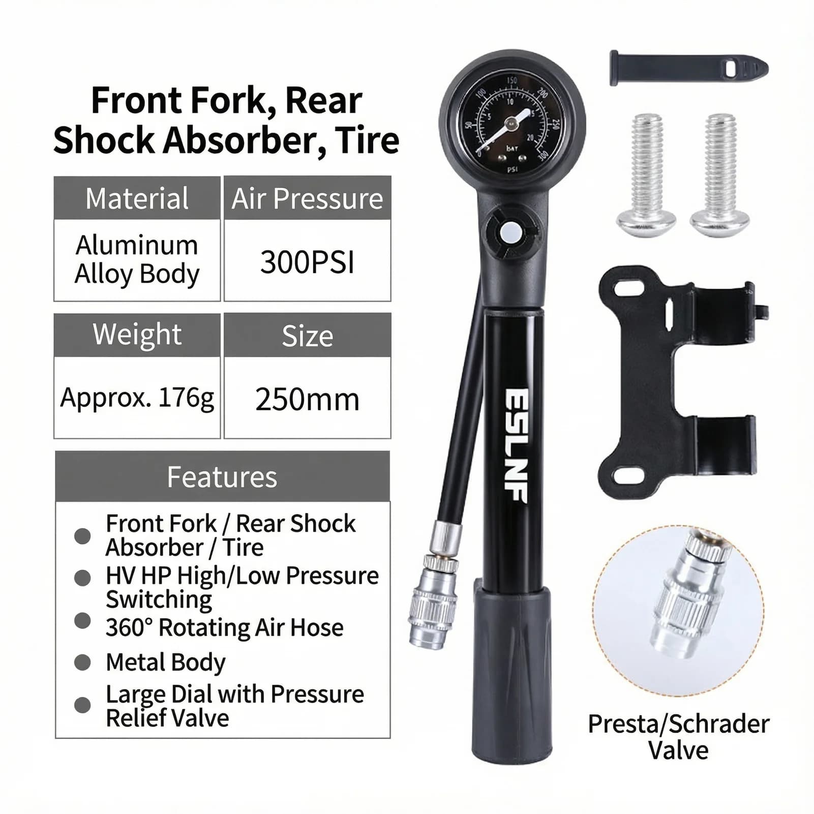 Pompa per Bicicletta Portatile con Manometro Visivo per Mountain Bike, Bici da Strada, Bici Elettrica, Accessori Pratici per Ciclismo all'Aperto