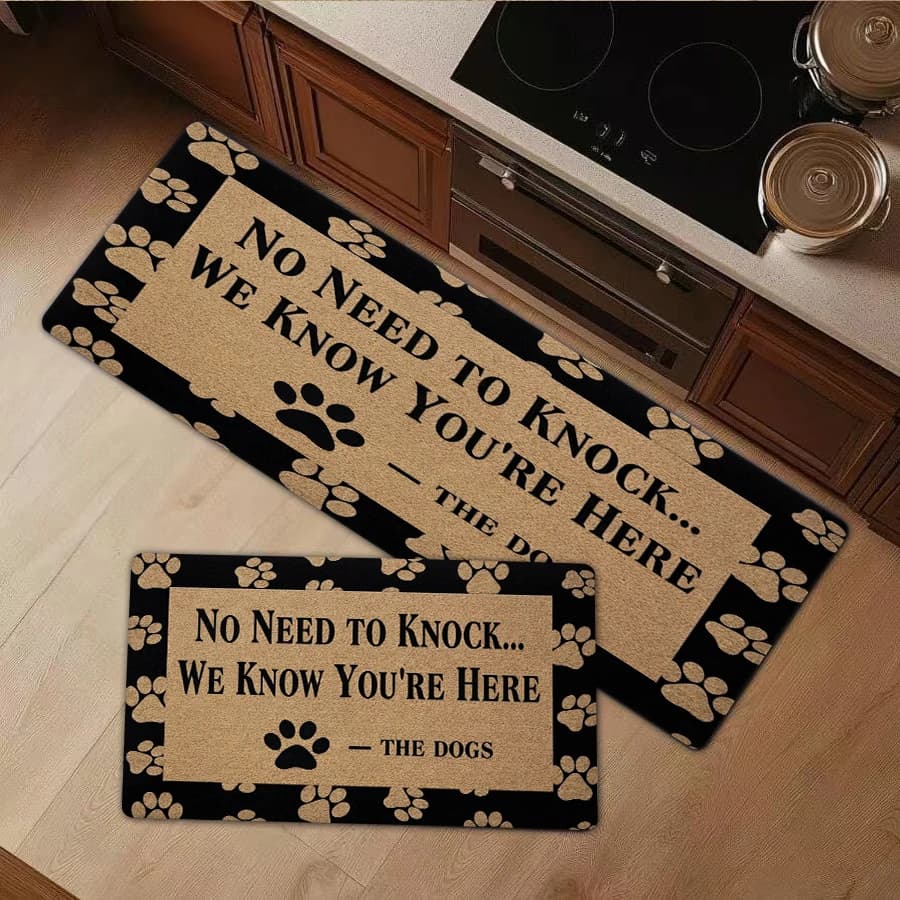 1/2/3Pcs Flannel Kitchen Mat—Funny Dog Paw Print Doormat No Need To Knock We Know You Are Here Welcome Mat Flannel Entrance Rug Indoor Outdoor Floor Carpet—Soft,Comfortable,Suitable For Bathroom,Bedroom,Kitchen,Laundry Room