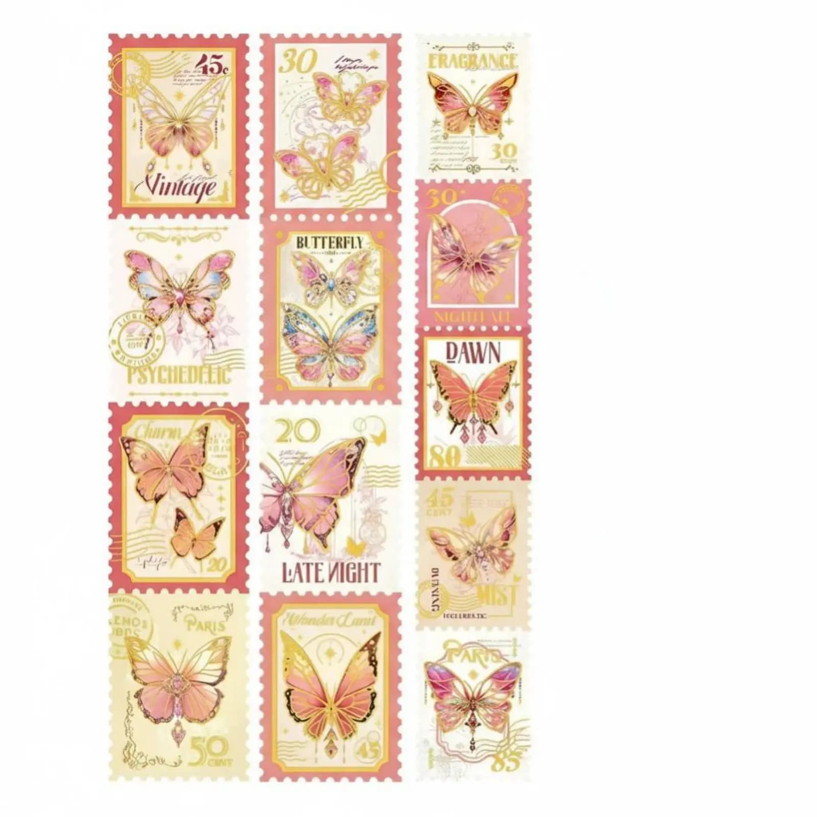 Gold Foil Butterfly Stamp Washi Tape Stickers, Vintage Die-Cut Decorative Material, DIY Notebook Scrapbook, Artistic