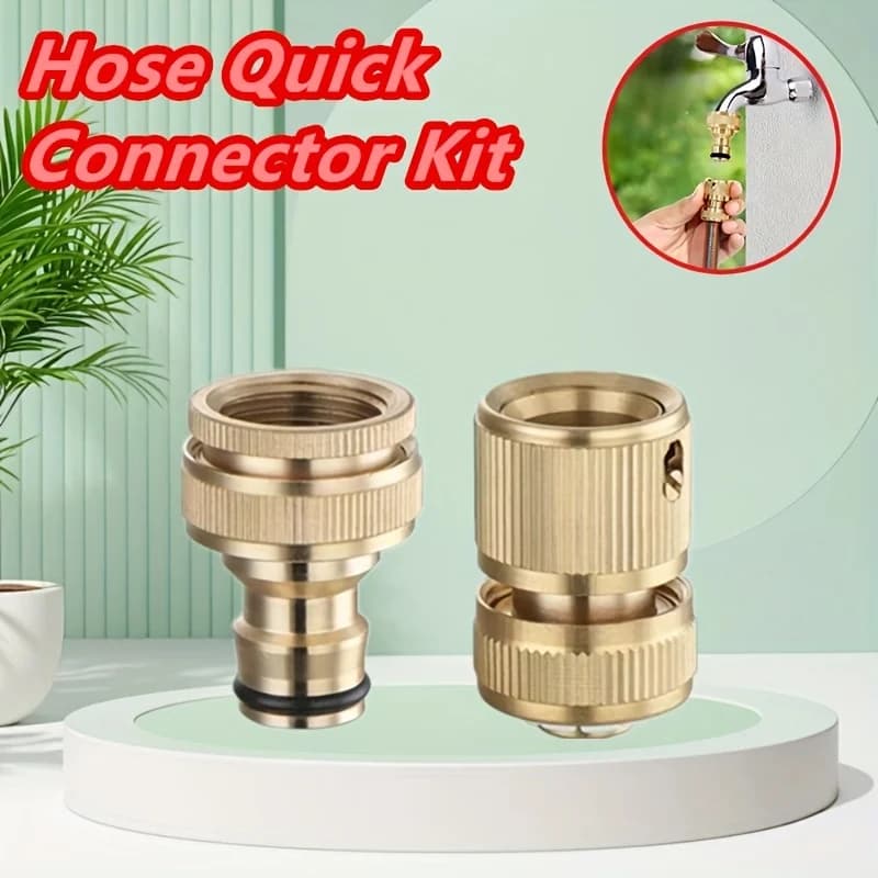 Set di 1 Connettore Rapido per Tubo da Giardino in Metallo Resistente, Adattatore Filettatura Standard EU, Connettore per Rubinetto Esterno, Accessori per Giardinaggio