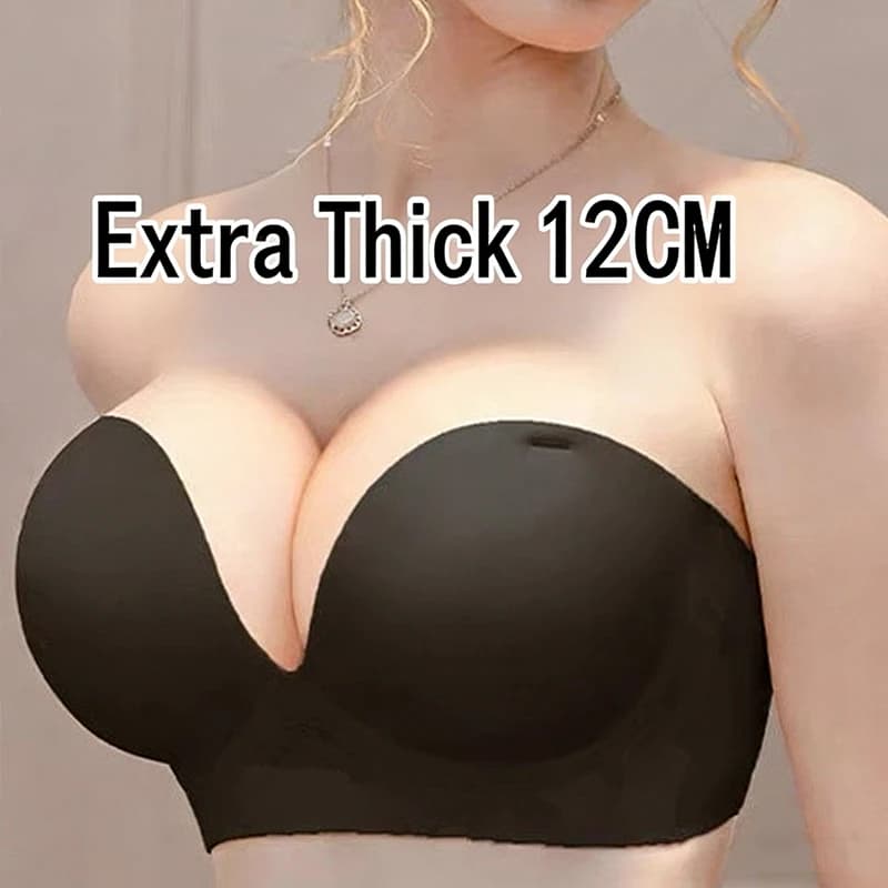 Reggiseno Bustier Senza Spalline AB Cup Antiscivolo con Design Arricciato, Imbottitura Spessa 12 cm, Push-up Estremo, Lingerie per Seno Piccolo