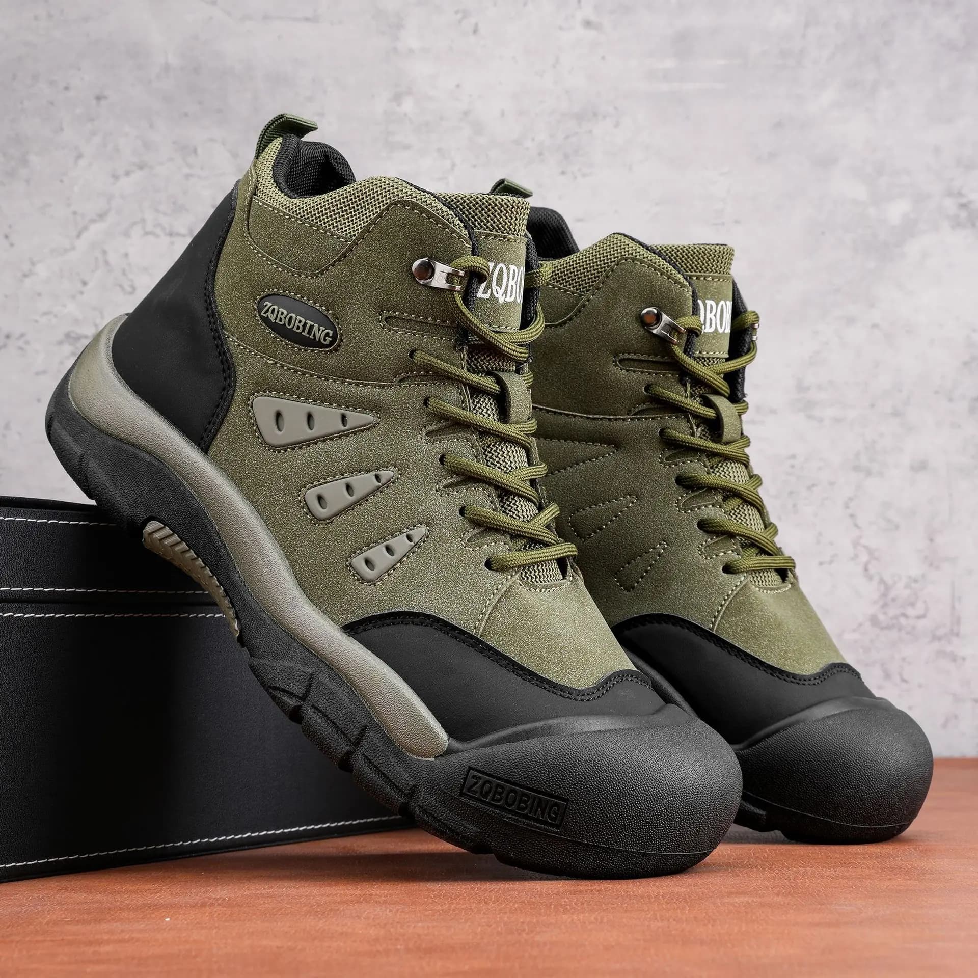 2026 men's sports shoes size 48 thick soled high top anti slip outdoor hiking and mountaineering shoes tactical boots