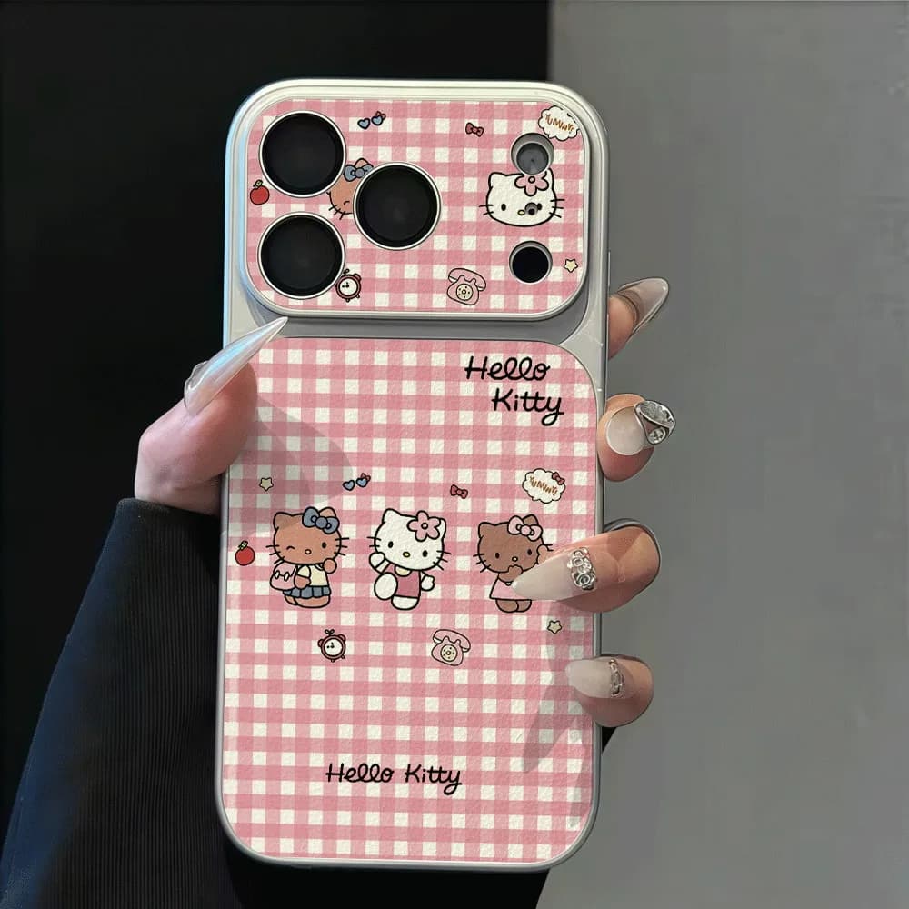 Pink Gingham Hello Kitty Phone Case For iPhone 17 16 15 14 13 12 Pro Max iPhone 16 15 14 8 7 Plus 17Air 17E X XR Anti drop Cover