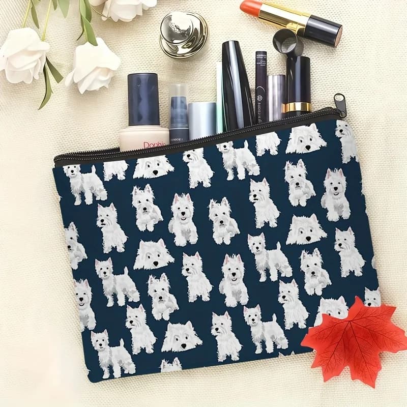 West Highland Terrier makeup bag in 1 piece solid color - Multifunctional pochette with zipper for woman, perfect travel bag with zipper, fun birthday gift