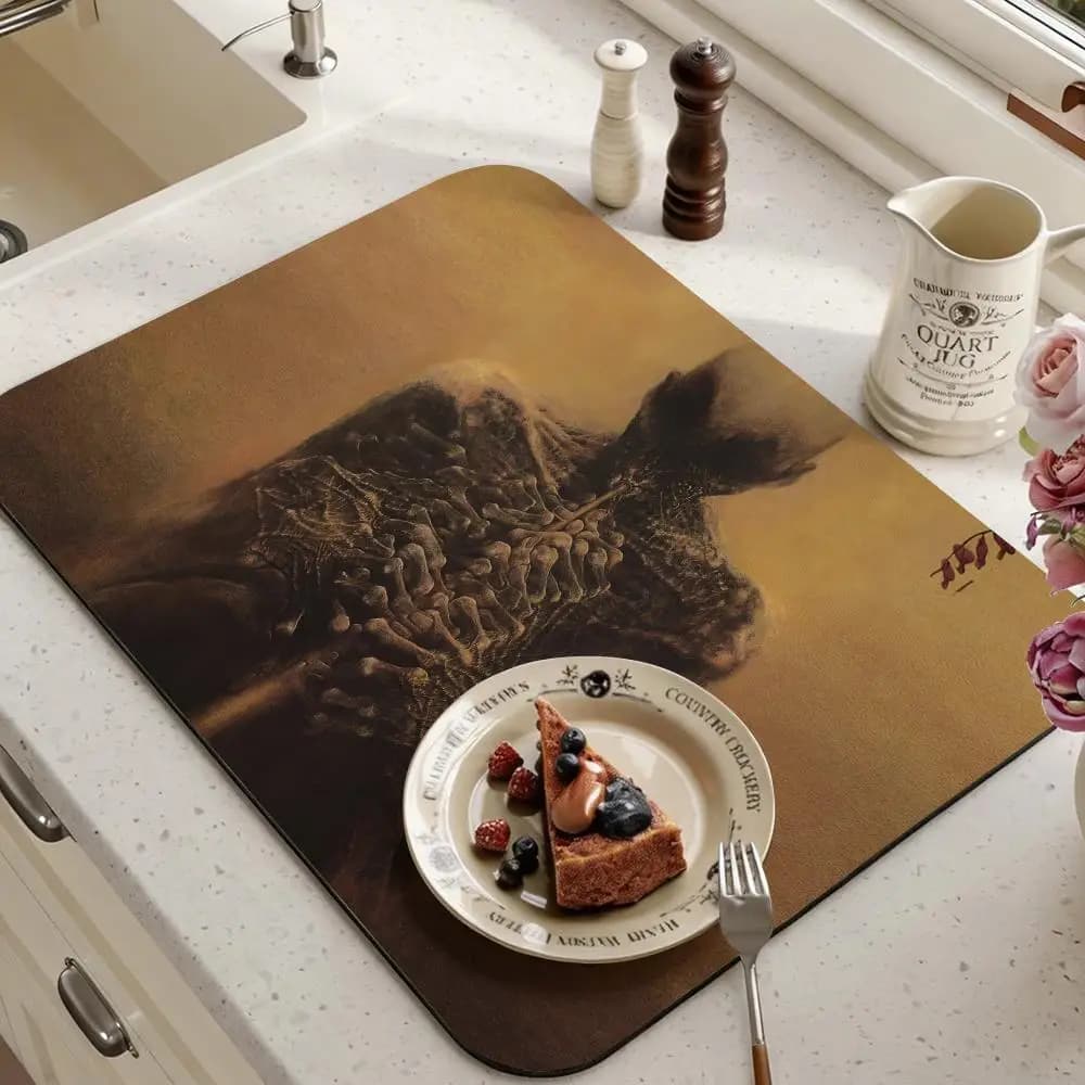Tappetino Artistico Zdzislaw Beksinski in Diatomite Ecologica, Antibatterico e Antiodore per Cucina e Bagno