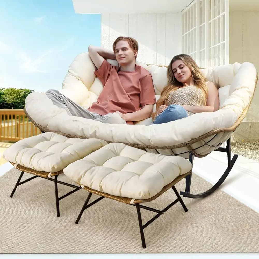 Hoist shaped chair for 2 persons with cushion, sofa for garden, porch, balcony, capacity 317 kg