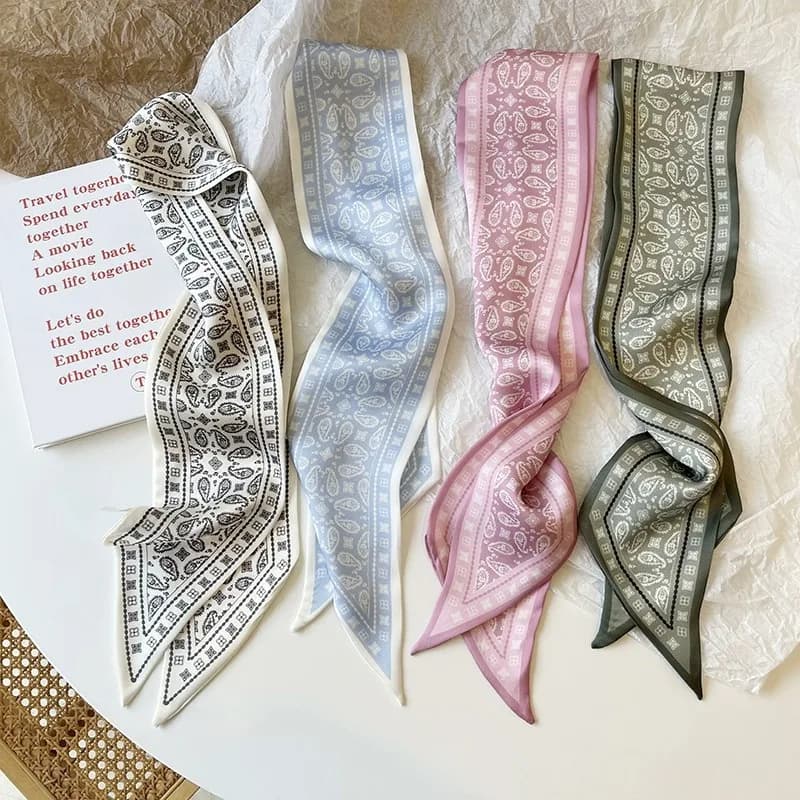 Set Serie Sciarpa in raso di seta Fasce per capelli in stoffa da donna Accessori per copricapo Sciarpe da donna Fascette per collo a nastro per manico della borsa/4 pezzi