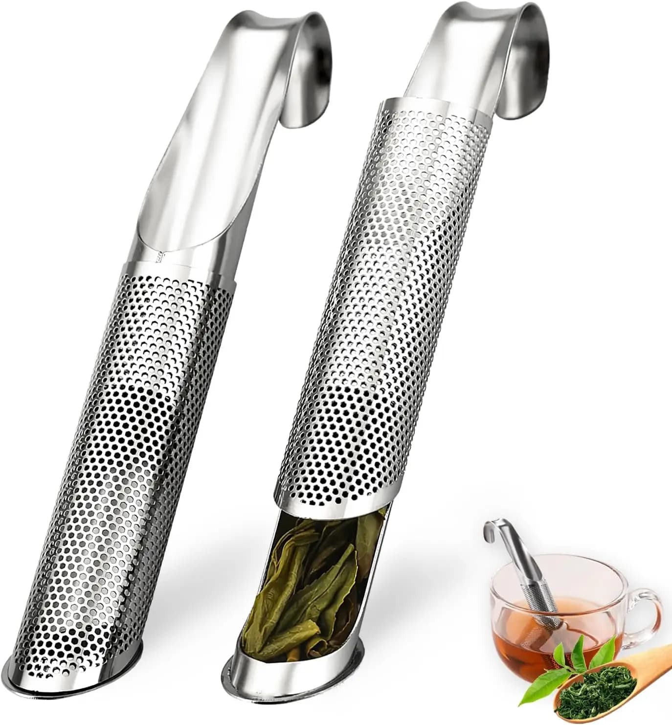 Extra fine knitted tea coloin for tea, long stainless steel handle, more steep diffuser for leaves, tea, coffee, spices, drinks