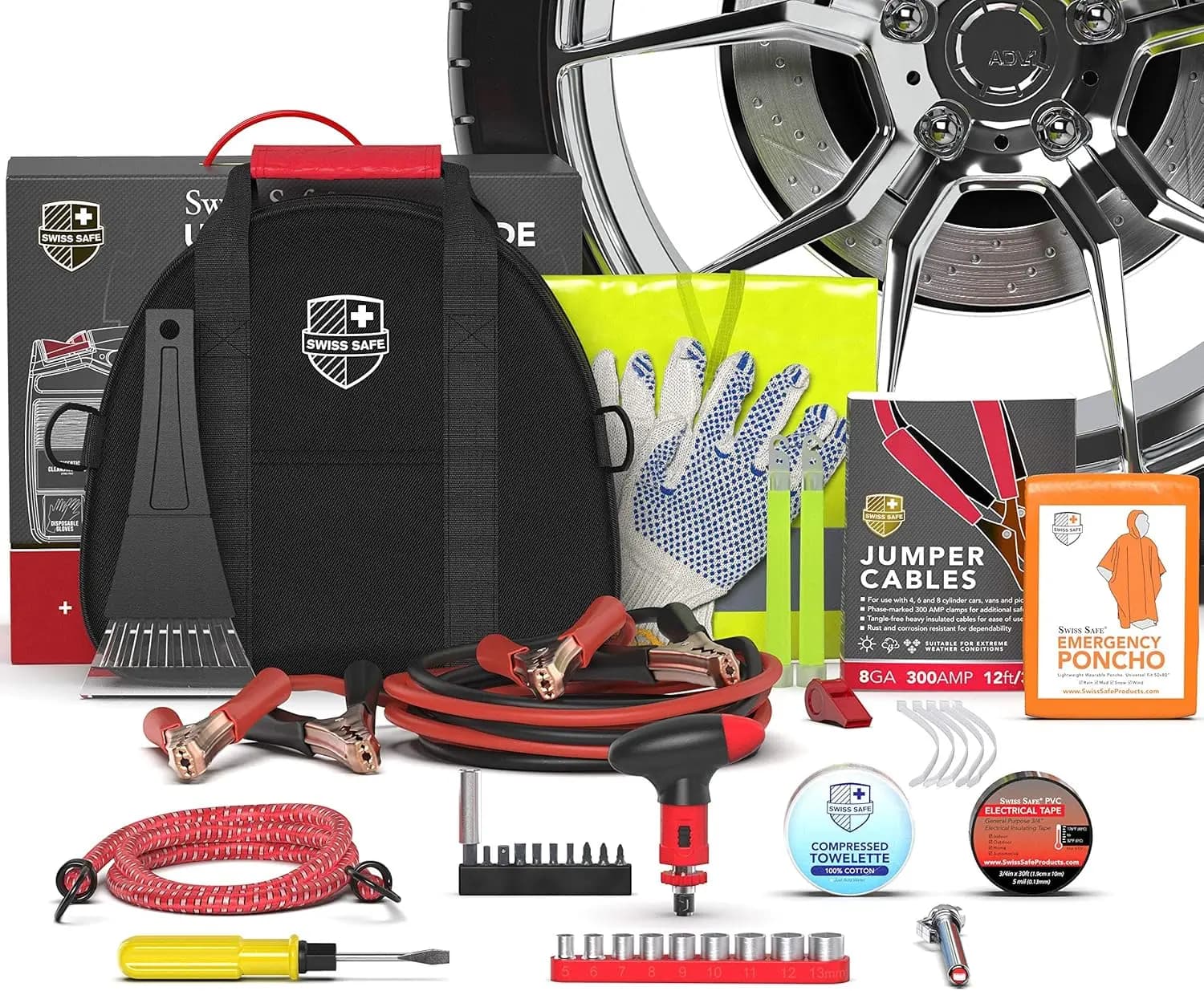 Kit di Emergenza per Auto 2-in-1 con Cavi di Avviamento Rinforzati e Kit di Pronto Soccorso Completo per la Sicurezza del Veicolo